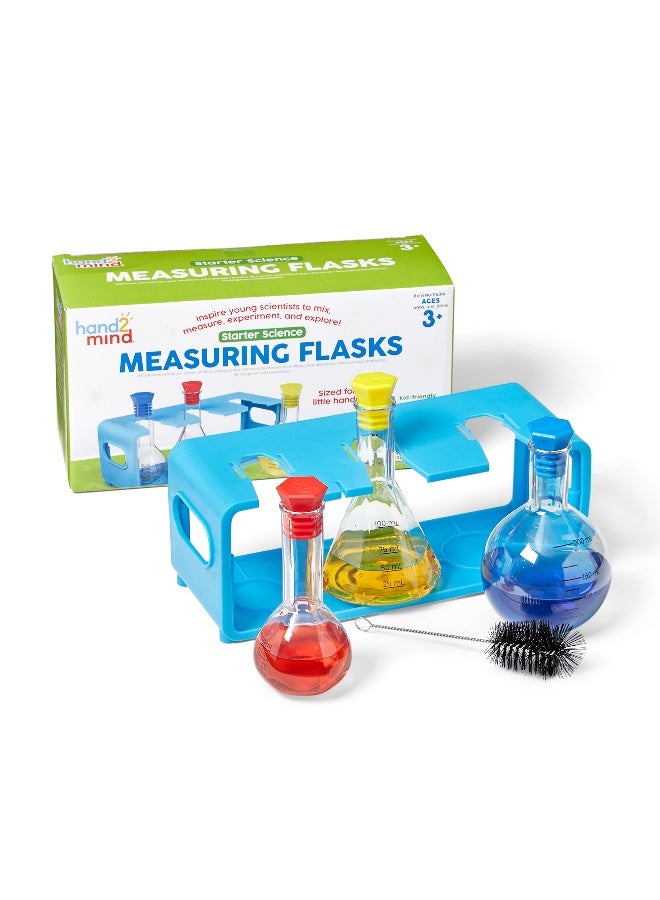 Learning Resources Starter Science Measuring Flask Set, Child-Safe Lab Equipment With 3 Flasks, Stoppers, Stand And Cleaning Brush, Ages 3 Plus - Image 1