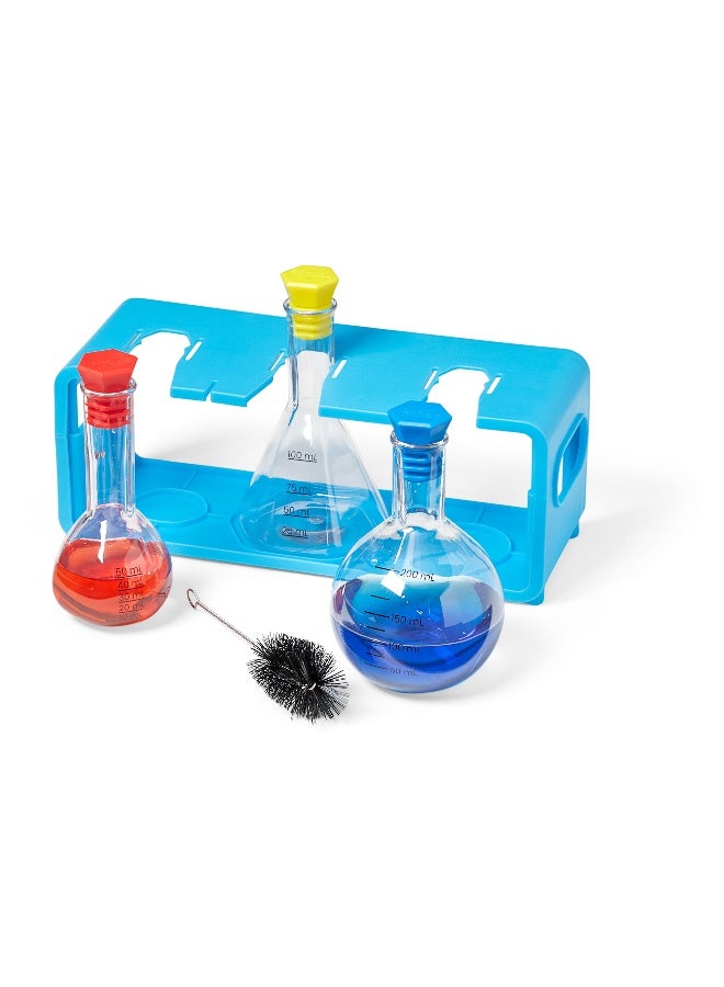 Learning Resources Starter Science Measuring Flask Set, Child-Safe Lab Equipment With 3 Flasks, Stoppers, Stand And Cleaning Brush, Ages 3 Plus - Image 2