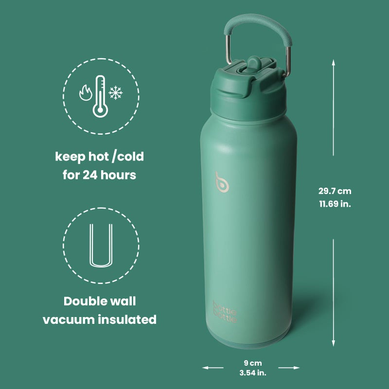 BOTTLE BOTTLE 40 oz sports water bottle stainless steel insulated water bottle with straw and pills holder (green) - Image 5