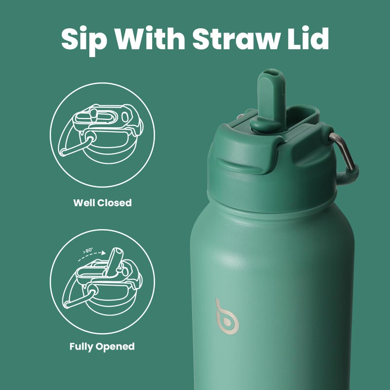 BOTTLE BOTTLE 40 oz sports water bottle stainless steel insulated water bottle with straw and pills holder (green) - Image 3