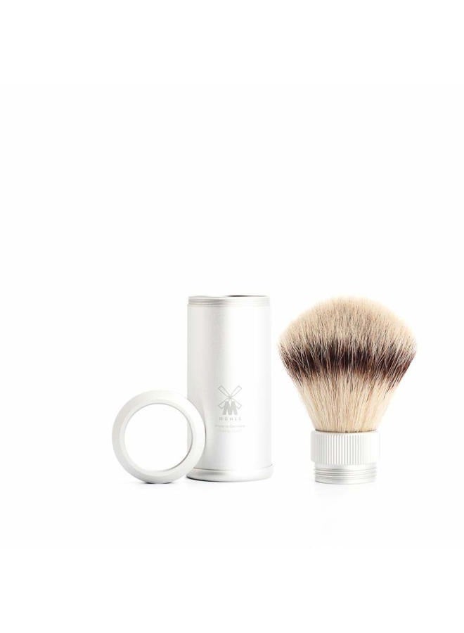 M MÜHLE Travel Silver Aluminum Silvertip Fibre Shaving Brush - Portable Synthetic Luxury Shave Brush for Men, Rich Lather - Image 2