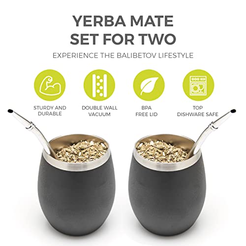 BALIBETOV Modern Mate Cup And Bombilla Set (Yerba Mate Cup) -Yerba Mate Set includes Double Walled 18/8 Stainless Steel Mate Tea Cup, Two Bombilla Mate (Straw) and a Cleaning Brush (Black) - Image 3