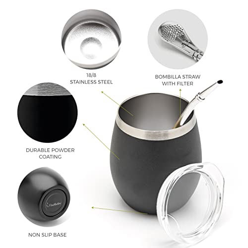 BALIBETOV Modern Mate Cup And Bombilla Set (Yerba Mate Cup) -Yerba Mate Set includes Double Walled 18/8 Stainless Steel Mate Tea Cup, Two Bombilla Mate (Straw) and a Cleaning Brush (Black) - Image 5