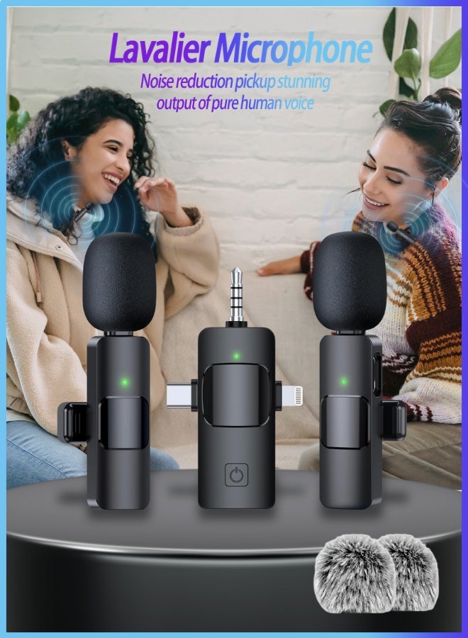 Wireless Lavalier Microphone 3 In 1 Noise Reduction For Iphone Ipad Usb C Android Laptop 4k Studio Recording | With Charging 7h Battery Clip On Lapel Mini Mic For Video Recording, Vloge, Youtube, Interview-Black  - Image 2
