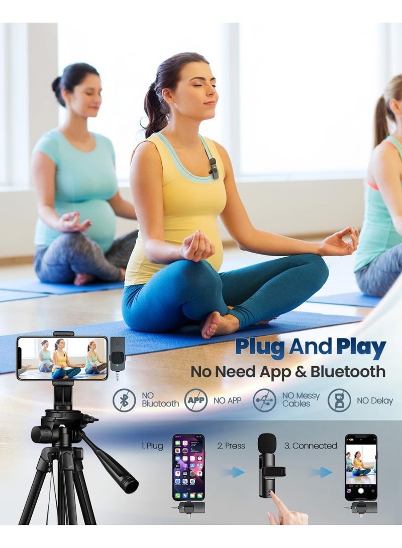 Wireless Lavalier Microphone 3 In 1 Noise Reduction For Iphone Ipad Usb C Android Laptop 4k Studio Recording | With Charging 7h Battery Clip On Lapel Mini Mic For Video Recording, Vloge, Youtube, Interview-Black  - Image 3