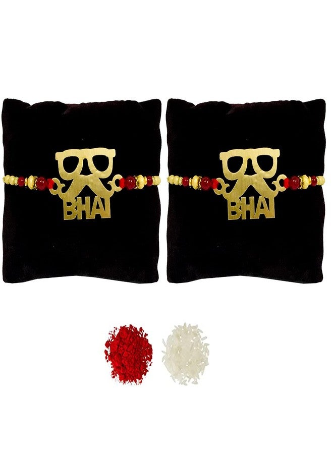 Evisha 2 Pcs Wooden Mustache Bhai Rakhi For Brother | Rakhi Combo 137 Two | rakhi || rakhi set || rakhi for brother - Image 1