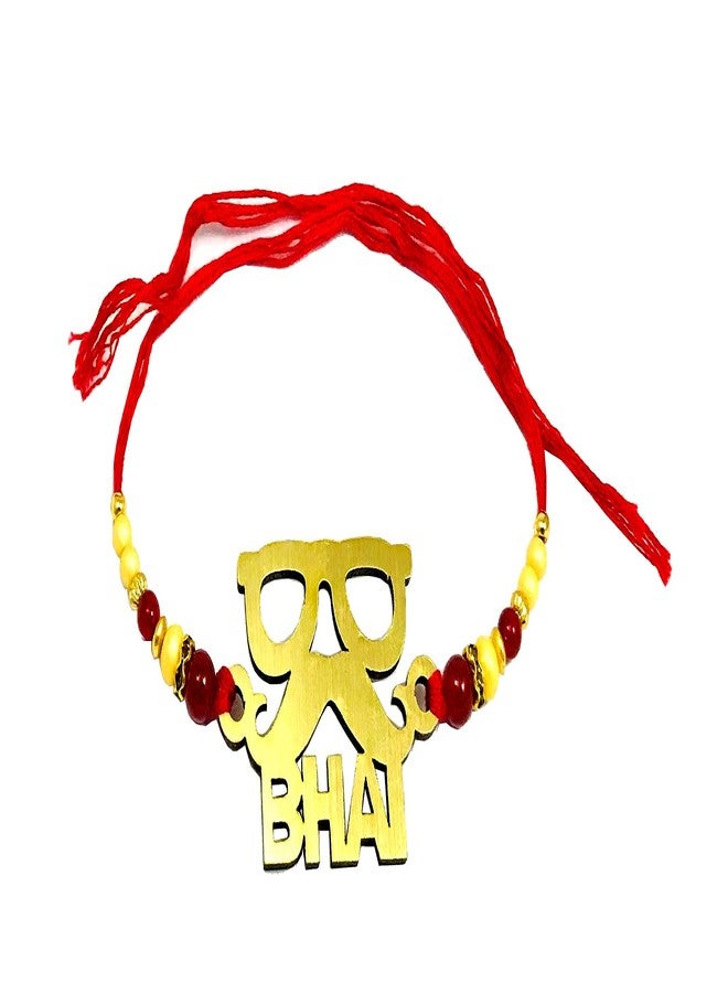 Evisha 2 Pcs Wooden Mustache Bhai Rakhi For Brother | Rakhi Combo 137 Two | rakhi || rakhi set || rakhi for brother - Image 4