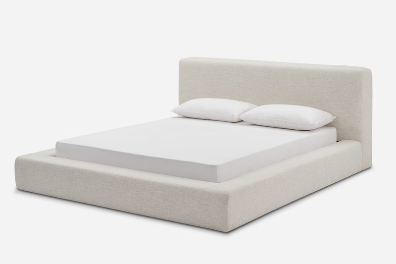 الزخارف للمفروشات سرير مونا العصري المُنجّد – قماش كتان فاخر مع مسند رأس مبطن، سرير فاخر منخفض لغرفة النوم، تصميم عصري بسيط – بيج (كينج 180×200 سم) - Image 4