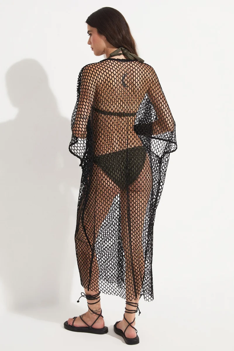 JUNE Women's V Neck Net Detail Long Tunic
