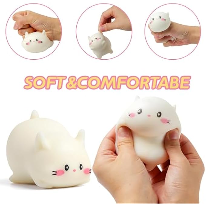 Tazweeq Cat Stress Balls, Stress Relief Sensory Toys for Boys and Girls-White - Image 2
