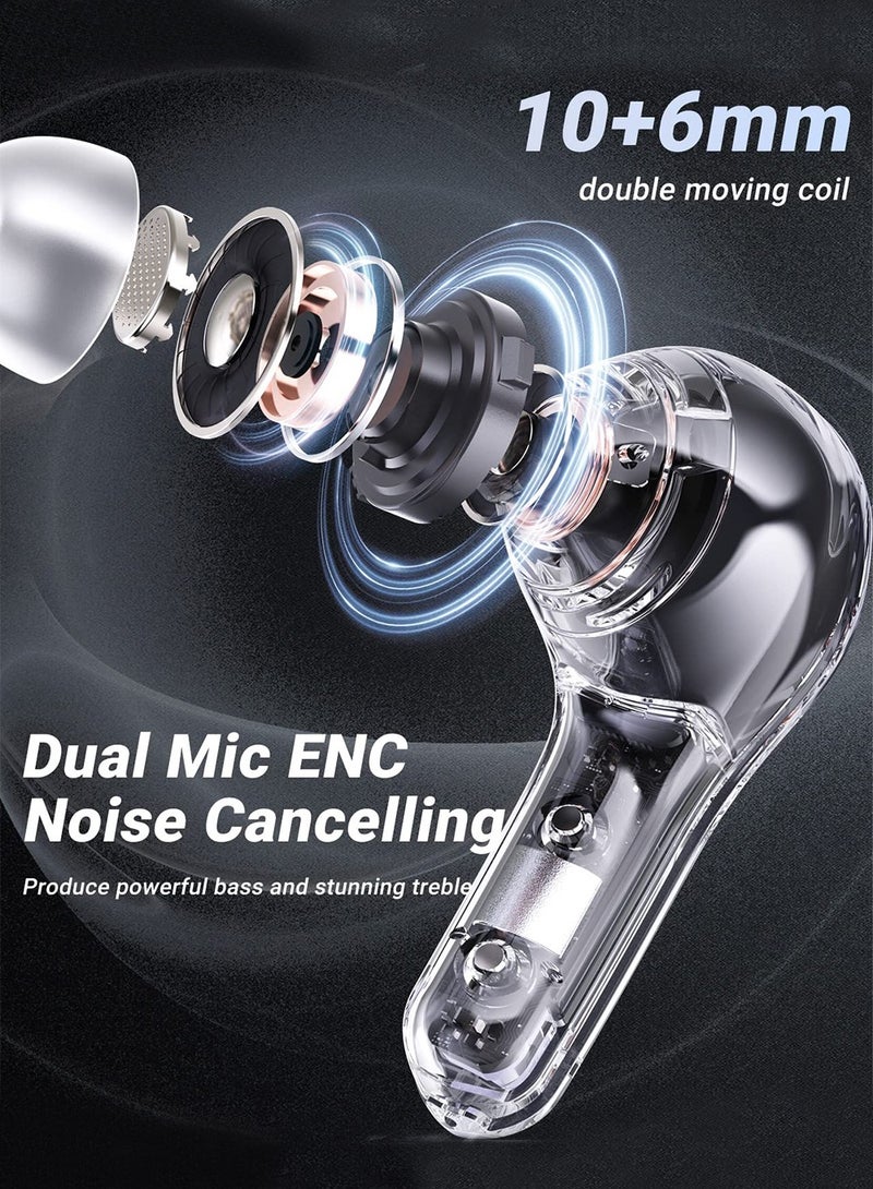 Luxury Wireless Earbuds, Transparent appearance with LED Display Charging Case, Bluetooth 5.3 in-Ear Earphones with Mic for Phone Tablet Laptop Sports, High-End Headphones - Image 3