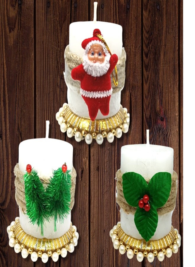 Quarya Decorative White Wax Pillar Candles | Classic Round Design for Home, Office & Christmas Decor (Pack of 3) - Image 1