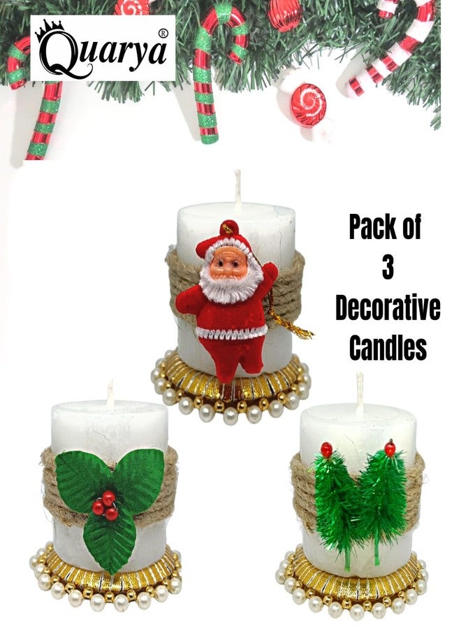 Quarya Decorative White Wax Pillar Candles | Classic Round Design for Home, Office & Christmas Decor (Pack of 3) - Image 2