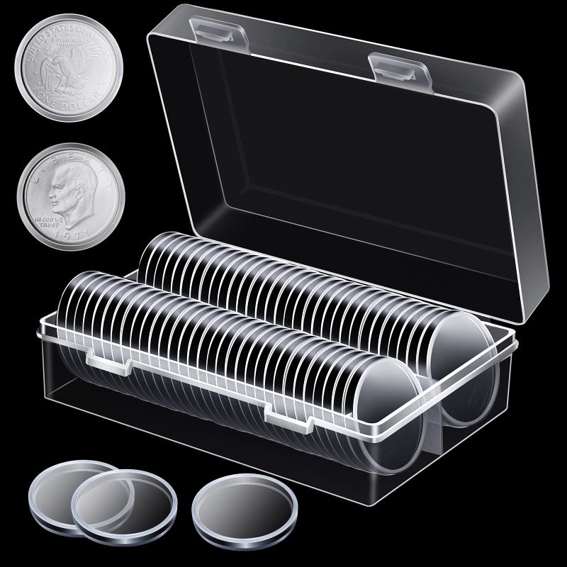 BeapTcely 48 Pieces 38 mm Silver Dollar Case Round Coin Capsules Silver Bar Capsule Holders Silver Dollar Coin Holder Clear Silver Dollar Coin Holder for Morgan, Peace, IKE Silver Dollar (48) - Image 1
