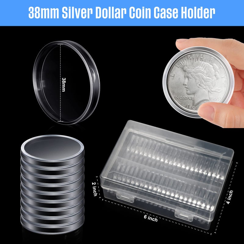 BeapTcely 48 Pieces 38 mm Silver Dollar Case Round Coin Capsules Silver Bar Capsule Holders Silver Dollar Coin Holder Clear Silver Dollar Coin Holder for Morgan, Peace, IKE Silver Dollar (48) - Image 2