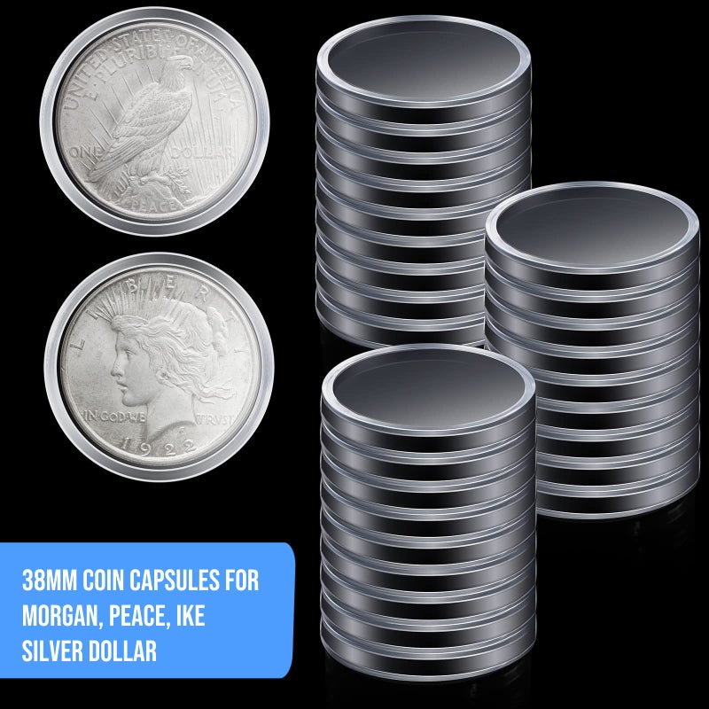 BeapTcely 48 Pieces 38 mm Silver Dollar Case Round Coin Capsules Silver Bar Capsule Holders Silver Dollar Coin Holder Clear Silver Dollar Coin Holder for Morgan, Peace, IKE Silver Dollar (48) - Image 5