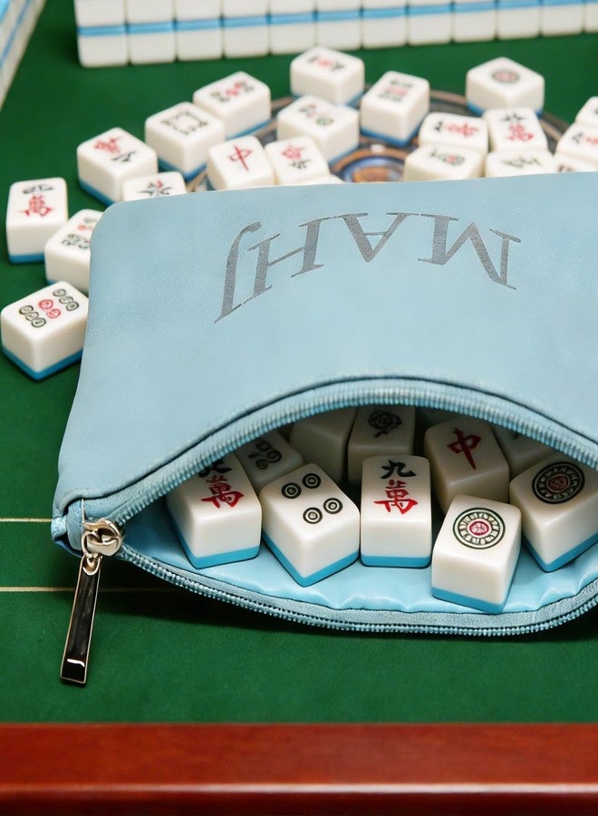 CYUXING Mahjong Card Holder, Mahjong Accessories Storage Bag Blue Card Pack Supplies, Ideal Gift for Friends Protective Cover Case with Zipper Storage Supplies Easy to Carry - Image 5