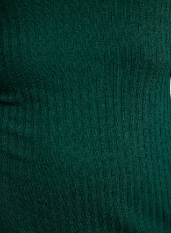 trendyol Emerald Green Straight Slit Midi Fitted/Fits Body Ribbed Stretch Knit Dress - Image 4