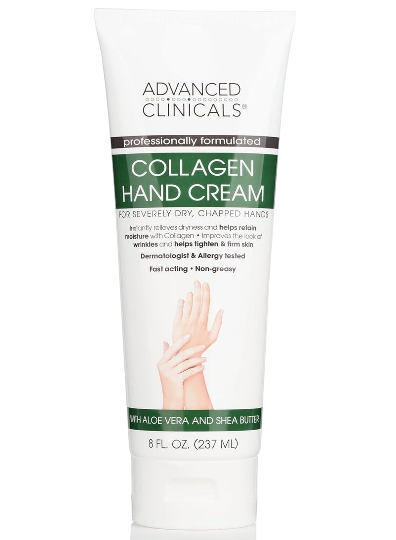 Advanced Clinicals Collagen Hand & Body Cream Skin Care Moisturizer Lotion For Dry Cracked Skin. Soothing & Hydrating Lotion W/Aloe Vera, Green Tea, & Shea Butter, Large 8 Fl Oz - Image 1