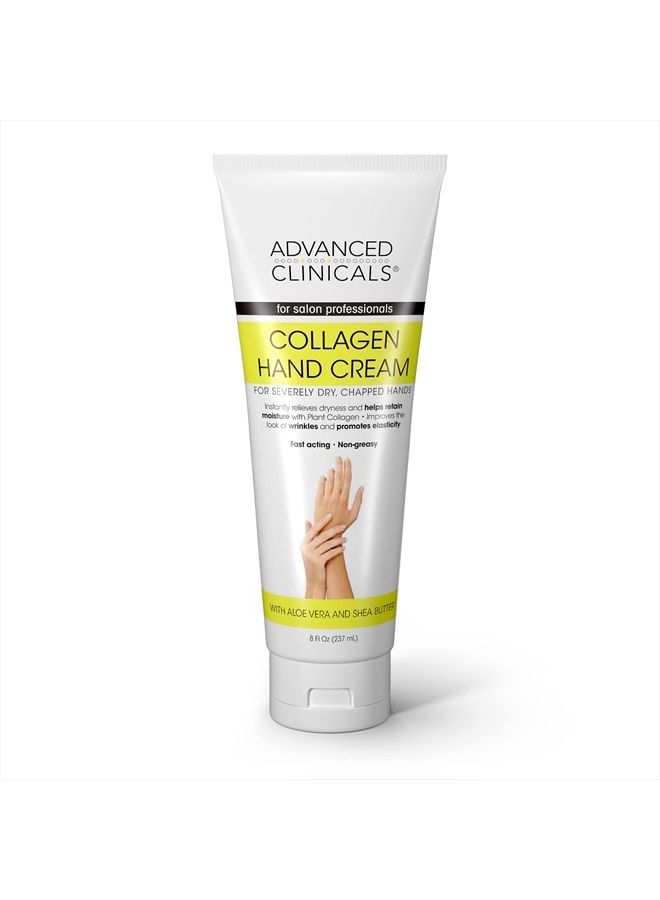 Advanced Clinicals Collagen Hand & Body Cream Skin Care Moisturizer Lotion For Dry Cracked Skin. Soothing & Hydrating Lotion W/Aloe Vera, Green Tea, & Shea Butter, Large 8 Fl Oz - Image 1