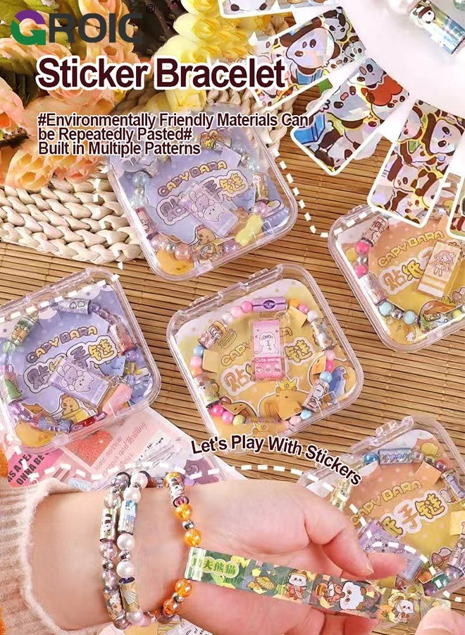 GROIC Wearable & Shareable Sticker Bracelet, Includes 2 Pcs Sticker Bracelet, 2 Mystery Reveal Sticki Rolls, 8 Stickers Rolls, DIY Bracelet Friendship Bracelet Toys for kids - Image 2