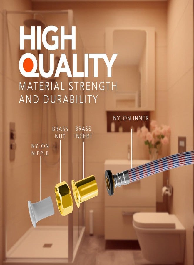 Lorazzo Stainless Steel 304 grade Hose Pipe- 40 inches (1 meter) long | Flexible | Compatible with hand shower & health faucet | Chrome color | With brass nuts and inserts (1-year warranty) - Image 3