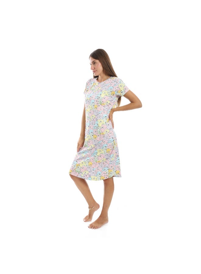 Andora Cozy & Comfort Half Sleeves Teddy Bear Sleep Shirt_Yellow - Image 5