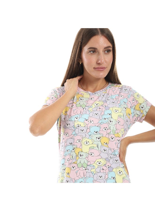 Andora Cozy & Comfort Half Sleeves Teddy Bear Sleep Shirt_Yellow - Image 3