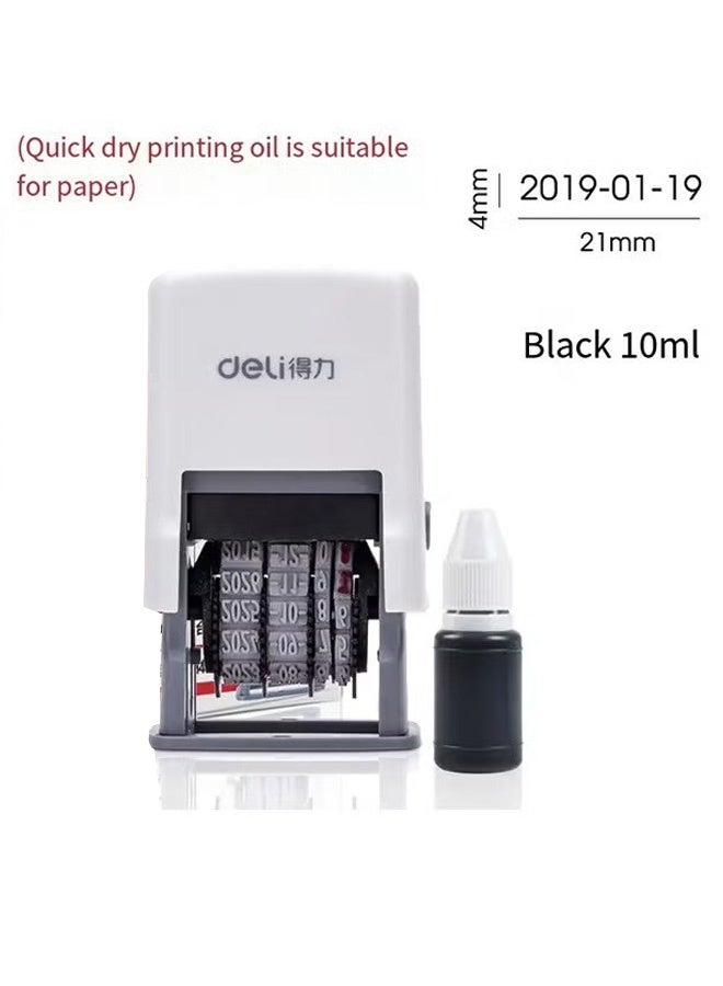 Deli Deli 79951 Adjustable Date Stamp with Auto-Inking - Year, Month, Day & Time Stamp, Includes 1 Machine, 1 Ink Bottle (Quick-Dry Ink for Paper) - Image 1