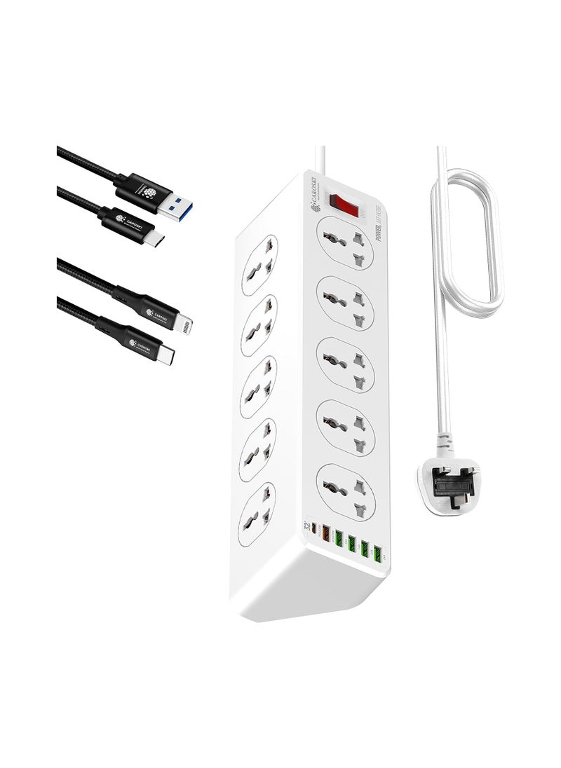 CAROSKI - Power Extension Cord with 10 Power Sockets and 6 USB ports - Smart Power Strip  Extension Plug with Surge Protector - Charging Socket with 2m long Extension Cord - Image 1