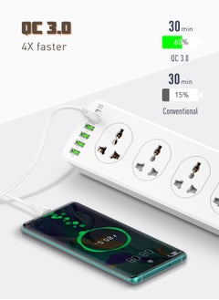 CAROSKI Power Extension Cord with 10 Power Sockets and 6 USB ports - Smart Power Strip  Extension Plug with Surge Protector - Charging Socket with 2m long Extension Cord  - Image 4