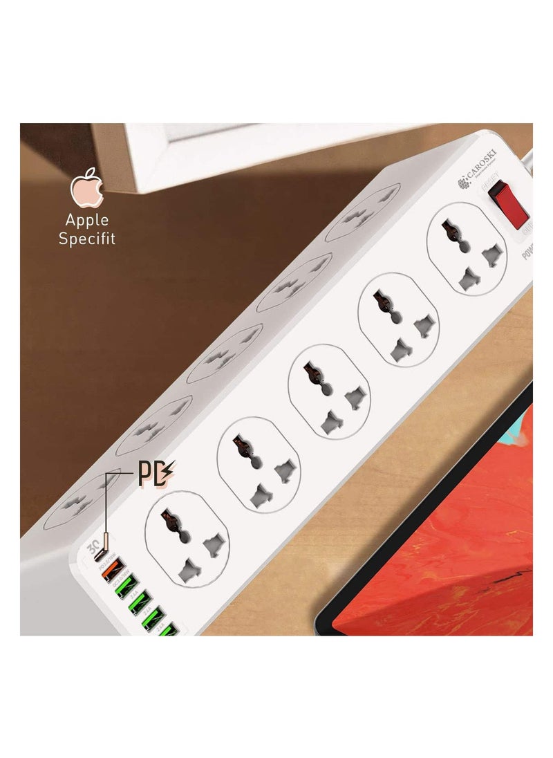 CAROSKI - Power Extension Cord with 10 Power Sockets and 6 USB ports - Smart Power Strip  Extension Plug with Surge Protector - Charging Socket with 2m long Extension Cord - Image 1