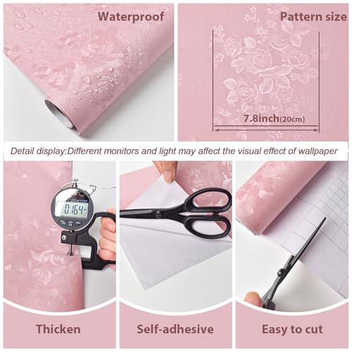 Lativo Pink Wallpaper Silk Embossed Floral Pink Contact Paper Peel and Stick Self Adhesive Wallpaper for Bedroom Kids Room Decor Nursery Textured Flower Contact Paper for Cabinets Liner 512inL 17.7inW - Image 5