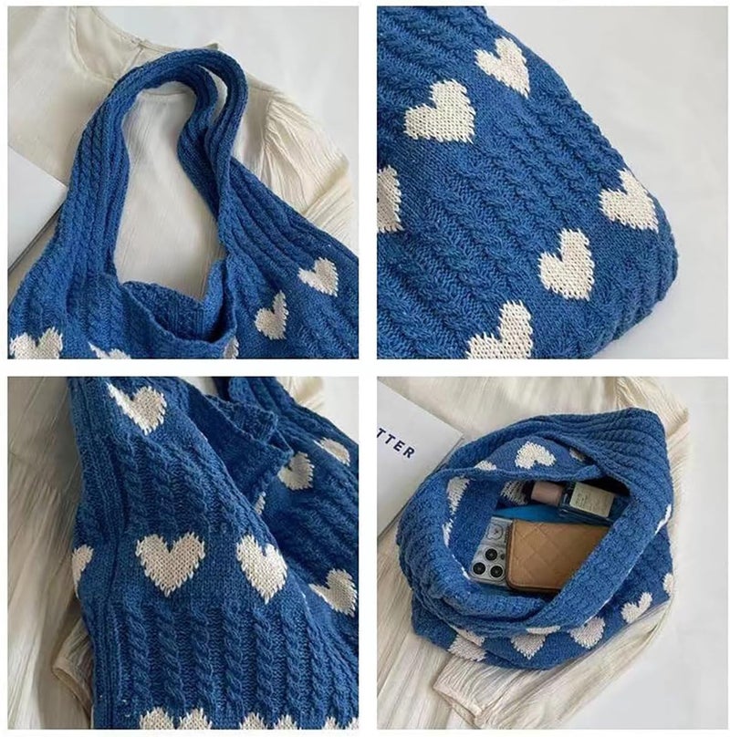 Kawn ® Premium Knitted Heart Pattern Tote Bag Large Stylish and Durable Trendy bag for Everyday Use Beach Shopping Travel Work – Comfortable and Trendy Design - Image 2