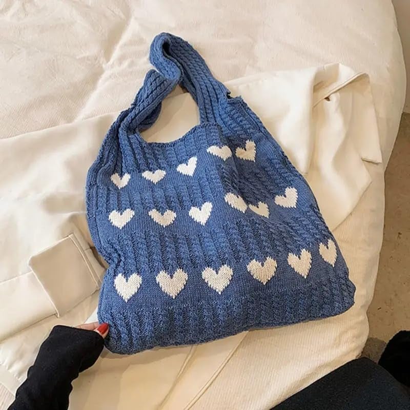 Kawn ® Premium Knitted Heart Pattern Tote Bag Large Stylish and Durable Trendy bag for Everyday Use Beach Shopping Travel Work – Comfortable and Trendy Design - Image 3