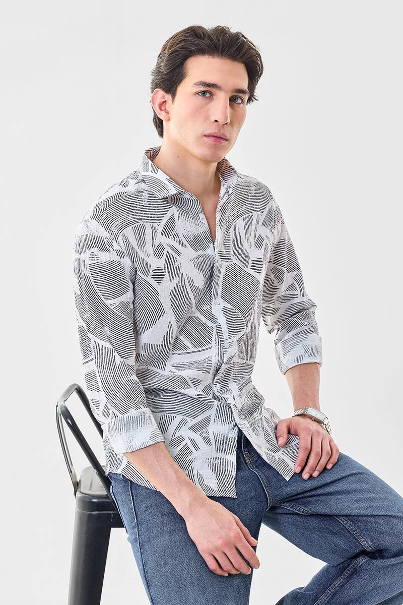 SNITCH White Geometric Long Sleeve Slim Fit Shirt