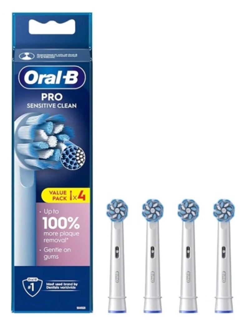 أورال بي رأس فرشاة أسنان كهربائية Oral-B Pro Sensitive Clean، مع شعيرات على شكل X وناعمة جدًا لتنظيف لطيف وإزالة الجير، عبوة من 4 رؤوس فرشاة أسنان - Image 1