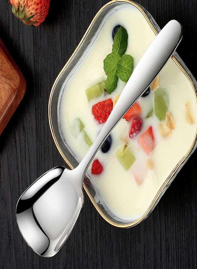 Mockery Stainless Steel Square Flat Spoon Coffee Spoon Dessert Spoon Ice Cream Shovel Retro Cute Square Head Spoon Kitchen Gadget Tableware Square Long Spoon Iced Tea Spoon (Pack of 4, Big) - Image 3