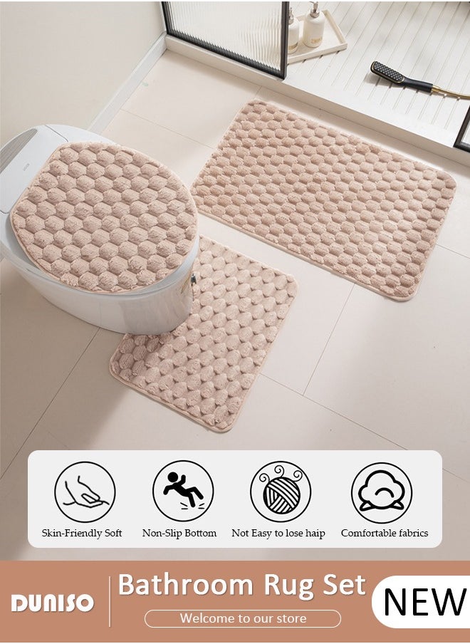 DUNISO 3 Piece Bathroom Rug Set Includes Bath Rug, Contour Mat and Toilet Lid Cover, Super Soft Water Absorbent & Non-Slip Bath Mats for Bathroom Floor, Tub and Shower Room, Machine Washable  - Image 1