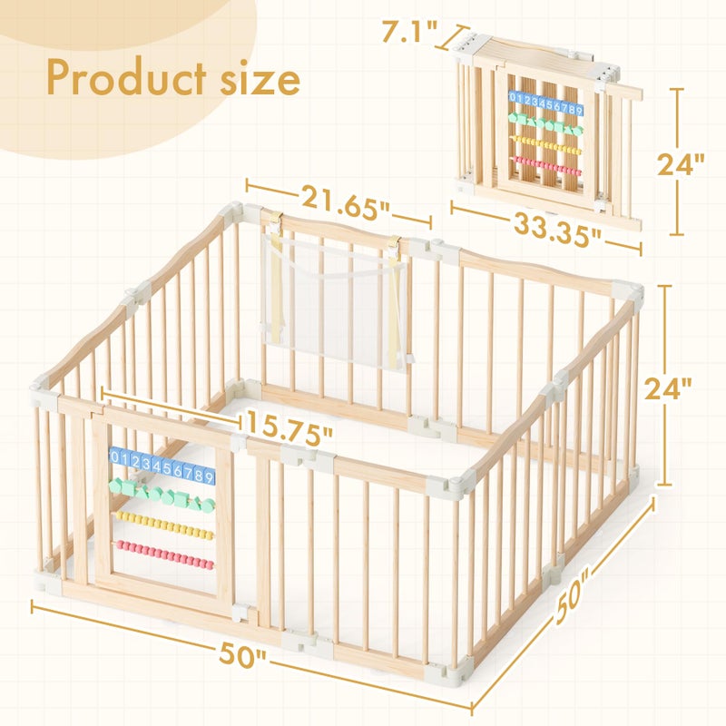 Atoping Wooden Baby Playpen 50 Ã— 50 Inches, Foldable Playpen Fence with Cute Digital Blocks & Storage Bag, Wooden Baby Gate, Multi-Shape Play Yard for Babies and Toddlers Indoor Outdoor - Image 2