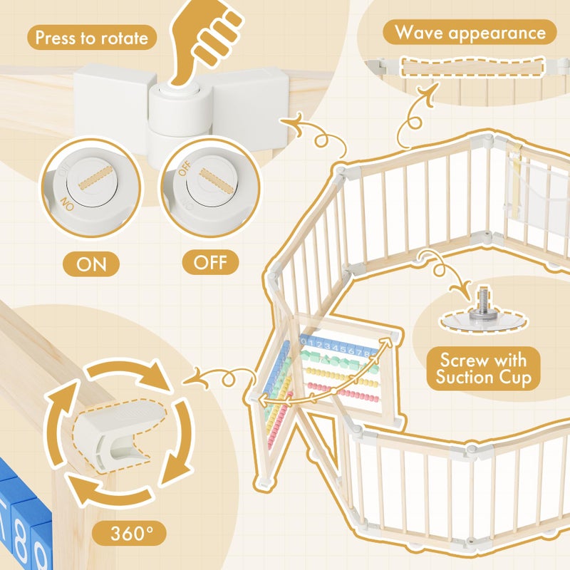 Atoping Wooden Baby Playpen 50 Ã— 50 Inches, Foldable Playpen Fence with Cute Digital Blocks & Storage Bag, Wooden Baby Gate, Multi-Shape Play Yard for Babies and Toddlers Indoor Outdoor - Image 5