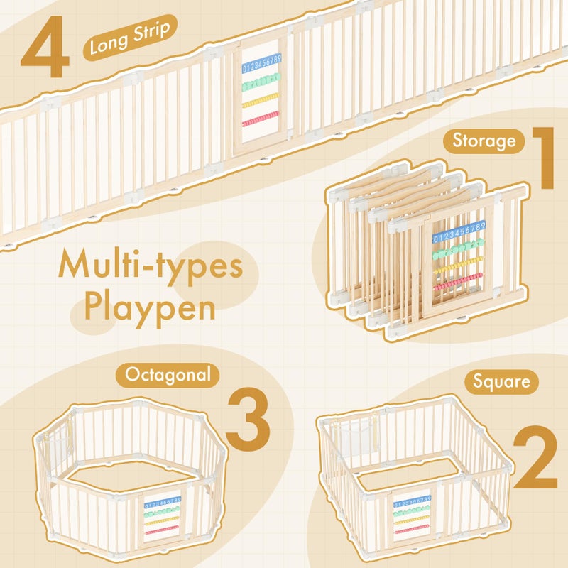 Atoping Wooden Baby Playpen 50 Ã— 50 Inches, Foldable Playpen Fence with Cute Digital Blocks & Storage Bag, Wooden Baby Gate, Multi-Shape Play Yard for Babies and Toddlers Indoor Outdoor - Image 4