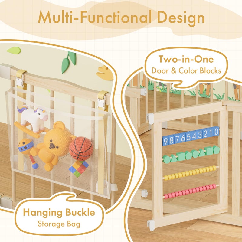 Atoping Wooden Baby Playpen 50 Ã— 50 Inches, Foldable Playpen Fence with Cute Digital Blocks & Storage Bag, Wooden Baby Gate, Multi-Shape Play Yard for Babies and Toddlers Indoor Outdoor - Image 3