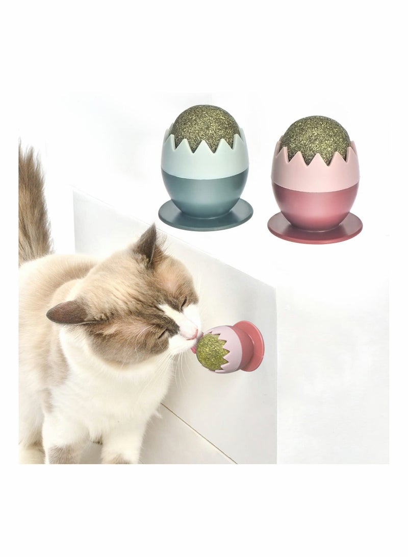 SYOSI Catnip Balls Toy for Cats, Rotatable Edible Kitty Toys for Cats Lick, Teeth Cleaning Dental Kitten Chew Toys, Safe Healthy Cat Wall Treats for Kitten (Green+Pink) - Image 1