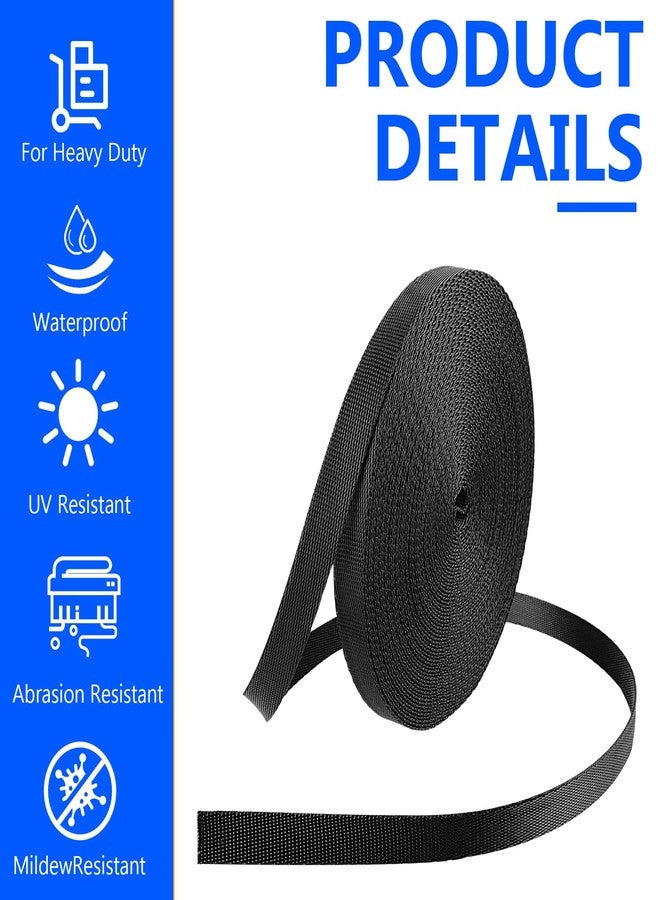 Trinkrittey 3/8 Inch Nylon Webbing 12 Yards Heavy Duty Nylon Strapping Black Flat Webbing Strap for Indoor Outdoor Gear Furniture Repairing Crafting DIY Dog Leash Backpack Collars (Black) - Image 3
