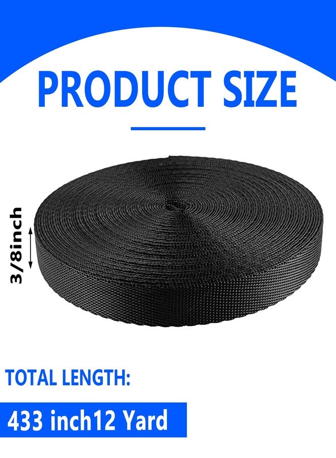 Trinkrittey 3/8 Inch Nylon Webbing 12 Yards Heavy Duty Nylon Strapping Black Flat Webbing Strap for Indoor Outdoor Gear Furniture Repairing Crafting DIY Dog Leash Backpack Collars (Black) - Image 2