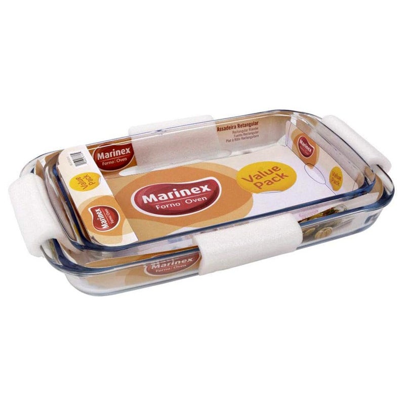 Marinex Glass 2-Piece Rectangular Roaster Set (1.6L + 2.2L) - Oven Safe Transparent Bakeware for Lasagna, Cakes, Brownies, Roasting & Casseroles  Heat Resistant Durable Glass Dish for Home & Kitchen - Image 1