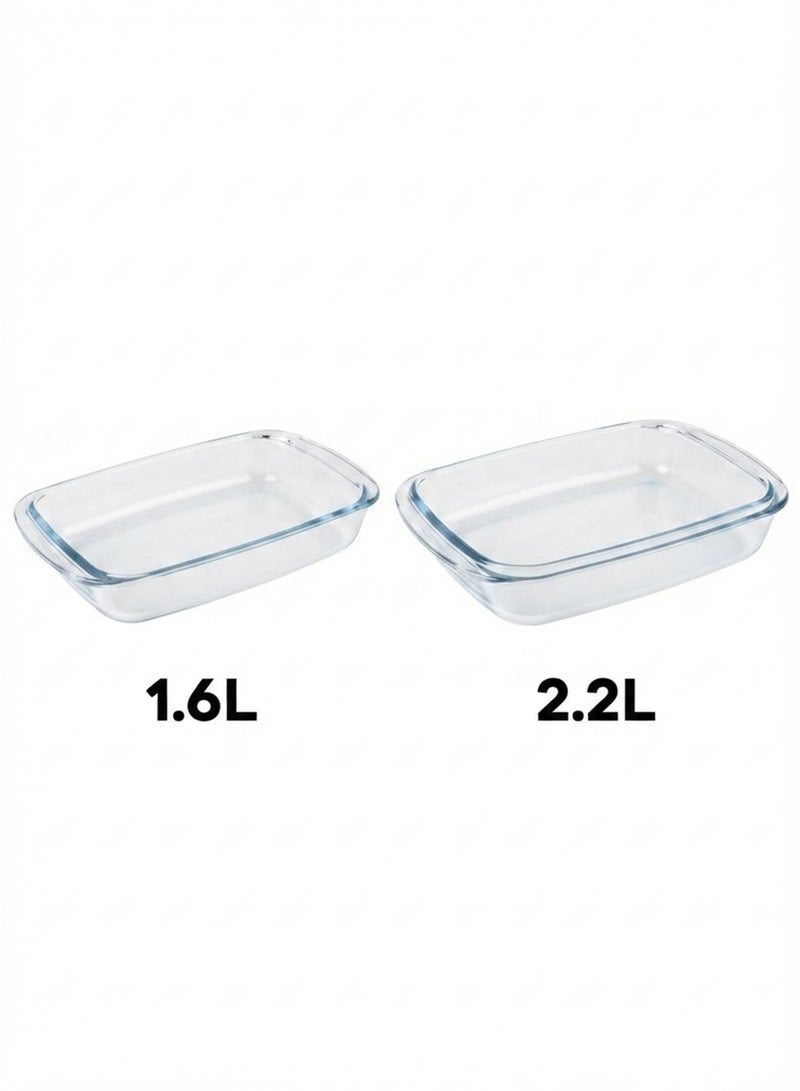 Marinex طقم صينية فرن مستطيلة من زجاج مارينيكس 2 قطعة (1.6 لتر + 2.2 لتر) - أدوات خبز شفافة آمنة للفرن لللازانيا، الكعك، البراونيز، الشواء والطبق الجانبي، طبق زجاجي متين مقاوم للحرارة للاستخدام المنزلي والمطبخ - Image 5
