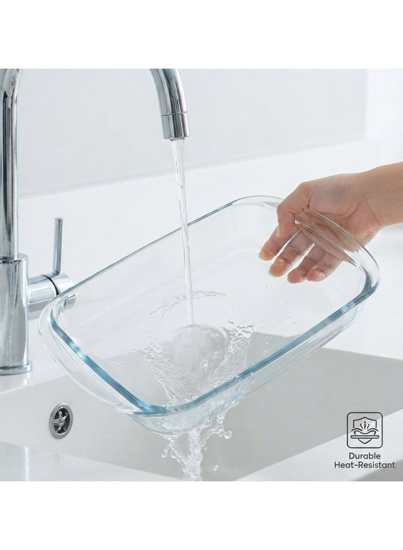 Marinex طقم صينية فرن مستطيلة من زجاج مارينيكس 2 قطعة (1.6 لتر + 2.2 لتر) - أدوات خبز شفافة آمنة للفرن لللازانيا، الكعك، البراونيز، الشواء والطبق الجانبي، طبق زجاجي متين مقاوم للحرارة للاستخدام المنزلي والمطبخ - Image 4
