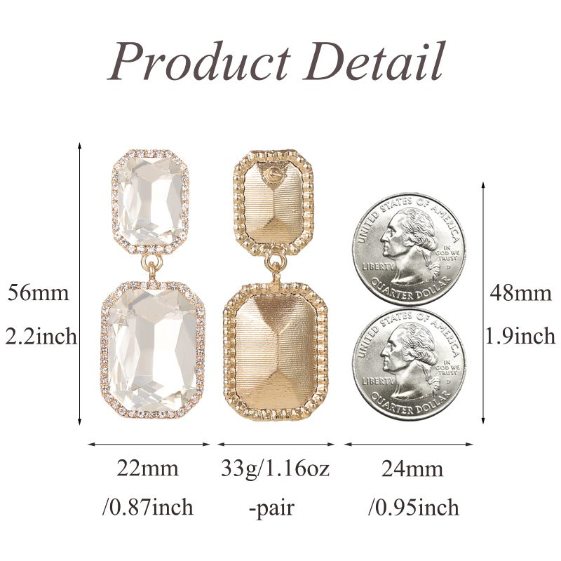 VANGETIMI Vintage Rhinestone Statement Earrings Fancy Big Crystal Rectangle Drop Dangle Earrings Evening Prom Pageant Jewelry Earrings for Women (Clear) - Image 5